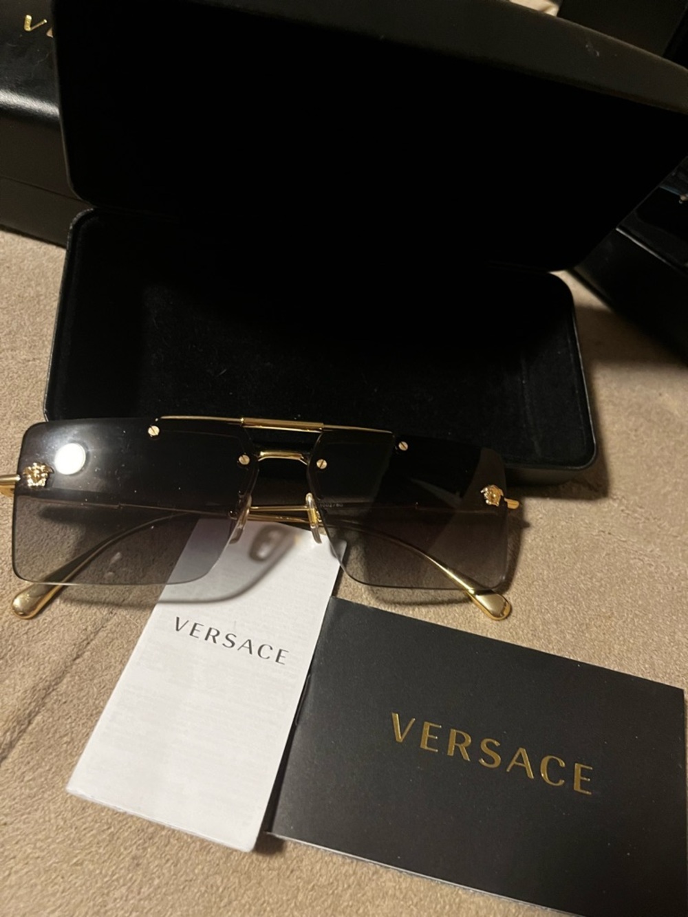 Versace Gold Frame Brown Gradient Rimless Sunglasses